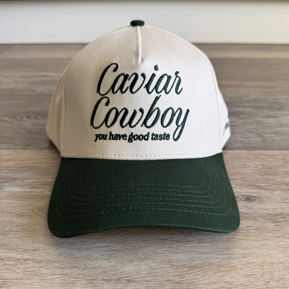 NWT Caviar Cowboy Cap (Beige & Forest Green)